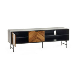 Oakham Premium Aldwick 65 Inch Tv Unit In Black And Natural Brown Wood - thumbnail 2