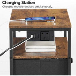 Bedside Table With Charging Station Nightstand Sofa Side End - thumbnail 5
