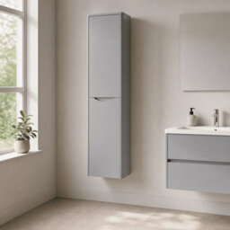 Balterley Dunwood Modern Bathroom 1 Soft Close Door Wall Hung Tall Cabinet, Satin Grey, 356mm - thumbnail 4