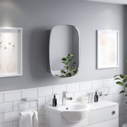 Affine Bathroom Single Door Mirror Stainless Steel Round Edge Modern Cabinet 450X600mm - thumbnail 4