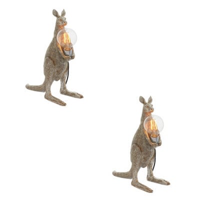 2 Pack Vintage Silver Kangaroo Table Light - Resin Figure - Chrome Lamp Holder - image 1