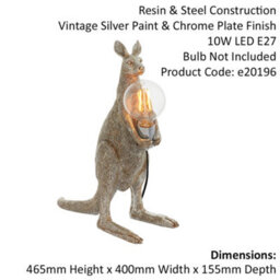 2 Pack Vintage Silver Kangaroo Table Light - Resin Figure - Chrome Lamp Holder - thumbnail 2