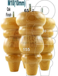 L&F Solid Wood Turned Furniture Feet 150mm High Oak Finish Replacement Legs Set Of 4  M10 Pkc220 - thumbnail 1