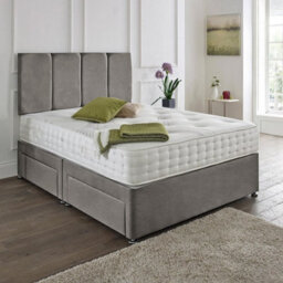 Dining Tables Zanzibar Headboard Divan Set , 2 Drawer On Same Side With Sprung 1500 Comfort Mattress - Plush Grey - King - thumbnail 1