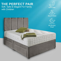 Dining Tables Zanzibar Headboard Divan Set , 2 Drawer On Same Side With Sprung 1500 Comfort Mattress - Plush Grey - King - thumbnail 2