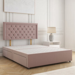 Bsspoke Nova Divan Bed In Pink Plush Velvet With 24Inch Headboard & No Mattress No Drawers In Double King 4Ft 6Ft