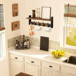 1X Wall Mounted Coat Racks 5 Hooks Rack Shelf Vintage Hanger With Hanging Rail - thumbnail 5