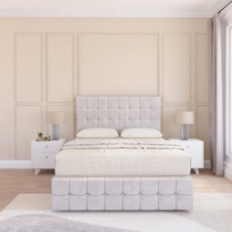 "Sloomy 4Ft Berlin Divan Bed Base Silver Plush ,no Drawers, 12"" Footboard & 26"" Struts Headboard - Small Double" - thumbnail 2