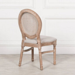 Stackable French Style Bergere Wooden Dining Chair Linen Upholstery Rattan Back - thumbnail 3