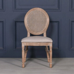 Stackable French Style Bergere Wooden Dining Chair Linen Upholstery Rattan Back - thumbnail 2