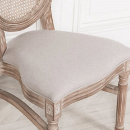 Stackable French Style Bergere Wooden Dining Chair Linen Upholstery Rattan Back - thumbnail 6