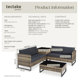 Tectake Garden Furniture Set Ostuni - For 4 People, Large Storage Box, Table, Thick Cushions  - Nature - thumbnail 6