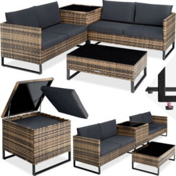 Tectake Garden Furniture Set Ostuni - For 4 People, Large Storage Box, Table, Thick Cushions  - Nature - thumbnail 1