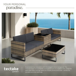 Tectake Garden Furniture Set Ostuni - For 4 People, Large Storage Box, Table, Thick Cushions  - Nature - thumbnail 4