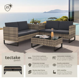 Tectake Garden Furniture Set Ostuni - For 4 People, Large Storage Box, Table, Thick Cushions  - Nature - thumbnail 2