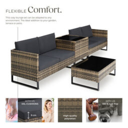 Tectake Garden Furniture Set Ostuni - For 4 People, Large Storage Box, Table, Thick Cushions  - Nature - thumbnail 3