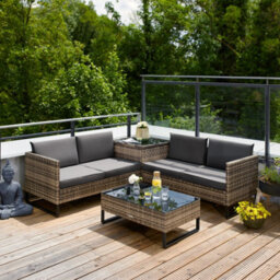 Tectake Garden Furniture Set Ostuni - For 4 People, Large Storage Box, Table, Thick Cushions  - Nature - thumbnail 9