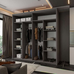 M N Furniture Ltd Wardrobe With Led Light, Sliding Mirror Doors, Shelves, Hanging Rails - Modern Bedroom Cabinet (Grey,203Cm) - thumbnail 2