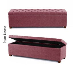 Linoso Chesterfield Plum Ottoman Storage Box With Square Wooden Legs - Upholstered Blanket Box (180W X 40D X 45H Cm)