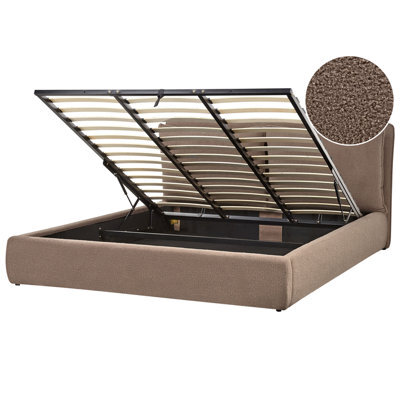 Beliani Ottoman Bed Boucle Bajonna 180 X 200 Cm (Eu Super King) Brown - image 1