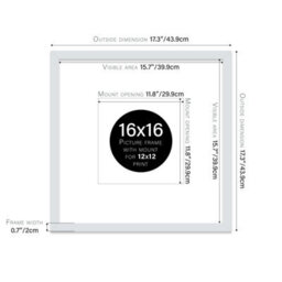 "16X16"" Light Grey Picture Frame - 16X16"" Square Frame With 12X12"" Mount For 16X16""/12X12"" Pictures Moderrn Style Thin Edge, 1 Pack" - thumbnail 2