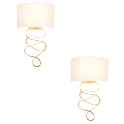 2 Pack Hammered Gold Leaf Ribbon Wall Light & Ivory Half Shade - Dimmable - image 1