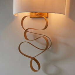 2 Pack Hammered Gold Leaf Ribbon Wall Light & Ivory Half Shade - Dimmable - thumbnail 5