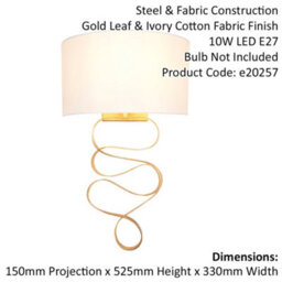2 Pack Hammered Gold Leaf Ribbon Wall Light & Ivory Half Shade - Dimmable - thumbnail 2