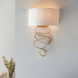 2 Pack Hammered Gold Leaf Ribbon Wall Light & Ivory Half Shade - Dimmable - thumbnail 3