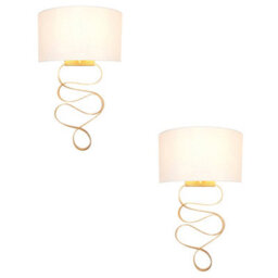 2 Pack Hammered Gold Leaf Ribbon Wall Light & Ivory Half Shade - Dimmable - thumbnail 1