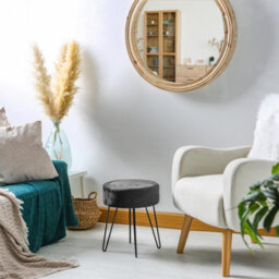 Harbour Housewares Velvet Footstool - Round Modern Dressing Table Footstool Vanity Seat Chairs - 40 X 35Cm - Black/black - thumbnail 5