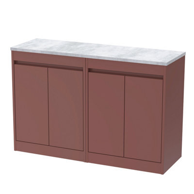 Balterley Chartley Contemporary Floor Standing 4 Door Vanity Unit With Bellato Grey Laminate Worktop, 1200mm, Smoked Red - image 1