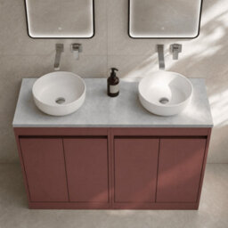 Balterley Chartley Contemporary Floor Standing 4 Door Vanity Unit With Bellato Grey Laminate Worktop, 1200mm, Smoked Red - thumbnail 3