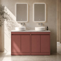 Balterley Chartley Contemporary Floor Standing 4 Door Vanity Unit With Bellato Grey Laminate Worktop, 1200mm, Smoked Red - thumbnail 2