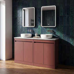 Balterley Chartley Contemporary Floor Standing 4 Door Vanity Unit With Bellato Grey Laminate Worktop, 1200mm, Smoked Red - thumbnail 4