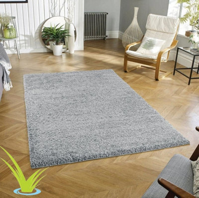STALWART Modern Shaggy Rug - 5Cm Thick Pile Soft Touch Washable Area Rugs Carpet (Silver, 60X110Cm) - image 1