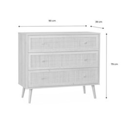 Sweeek - 3-Drawer Chest With Wood And Cane Effect Natural 90X39X79 Cm - Boheme - thumbnail 6