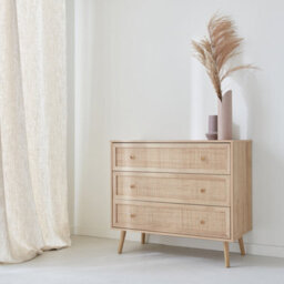 Sweeek - 3-Drawer Chest With Wood And Cane Effect Natural 90X39X79 Cm - Boheme - thumbnail 1