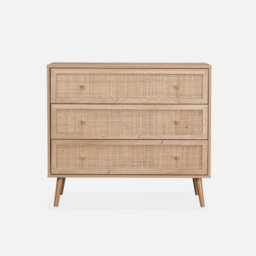 Sweeek - 3-Drawer Chest With Wood And Cane Effect Natural 90X39X79 Cm - Boheme - thumbnail 2