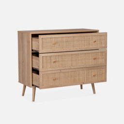 Sweeek - 3-Drawer Chest With Wood And Cane Effect Natural 90X39X79 Cm - Boheme - thumbnail 3