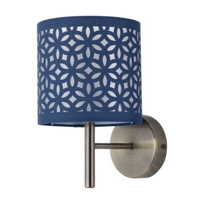 First Choice Lighting Brea - Antique Brass Wall Light With Navy Blue Cut Out Shade - image 1