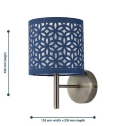 First Choice Lighting Brea - Antique Brass Wall Light With Navy Blue Cut Out Shade - thumbnail 5