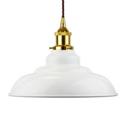 White St Edmund's Painted Dome Pendant Light With Gold Lamp Holder And Brown Twisted Cable - Se Home - thumbnail 1