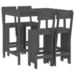 Berkfield 5 Piece Garden Bar Set Grey Solid Wood Pine - thumbnail 2