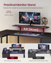 Vasagle L Shaped Corner Desk With 4 Drawers And Power Outlets, Computer Table With Monitor Stand, 140 X 80 X 90 Cm, Black - thumbnail 7