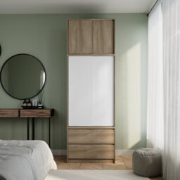 Urbn-Living Urbnliving 240Cm Stylish Sliding Door Wardrobe Bedroom Storage Oak Carcass White Doors - thumbnail 4