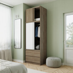 Urbn-Living Urbnliving 240Cm Stylish Sliding Door Wardrobe Bedroom Storage Oak Carcass White Doors - thumbnail 3