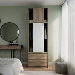 Urbn-Living Urbnliving 240Cm Stylish Sliding Door Wardrobe Bedroom Storage Oak Carcass White Doors - thumbnail 2