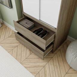 Urbn-Living Urbnliving 240Cm Stylish Sliding Door Wardrobe Bedroom Storage Oak Carcass White Doors - thumbnail 6