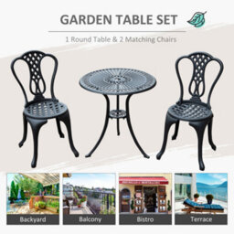 Outsunny Garden Bistro Set Outdoor Table Chairs Aluminium Patio Lawn Furniture - thumbnail 7